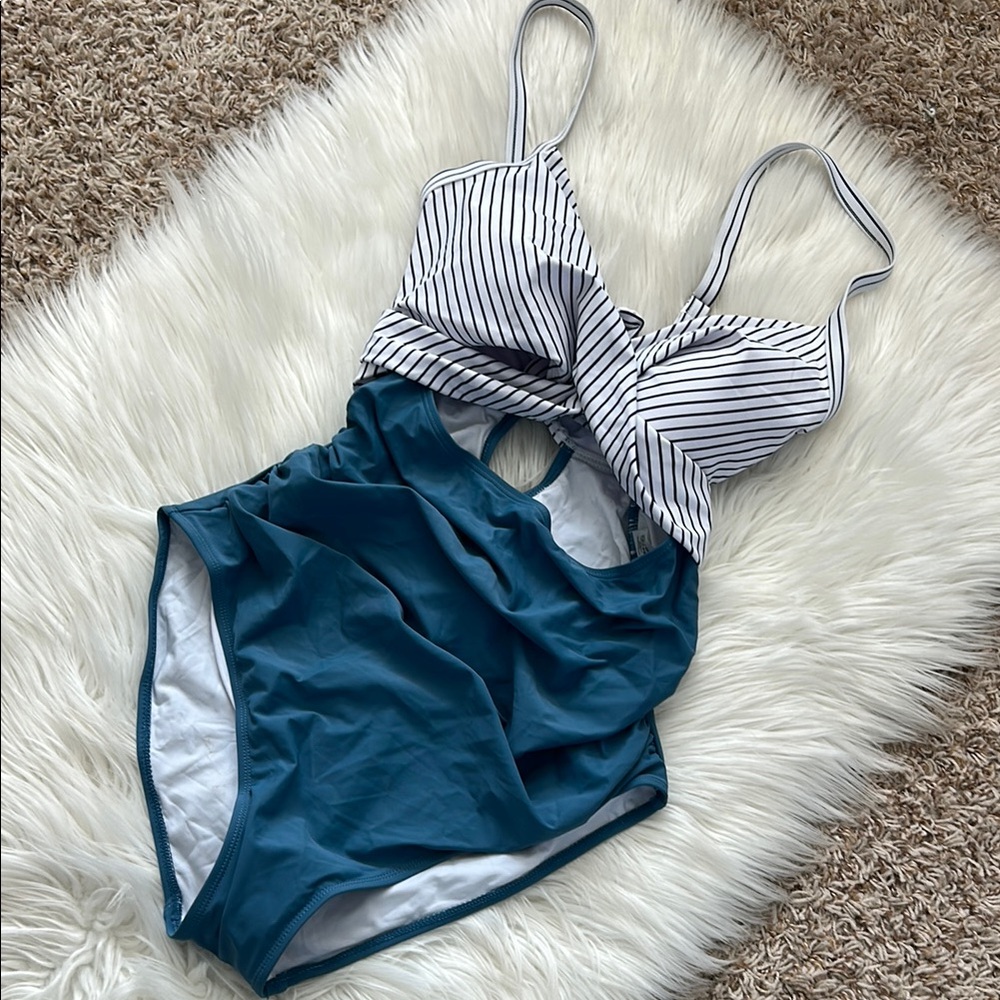 Striped Teal One-Piece Swimsuit